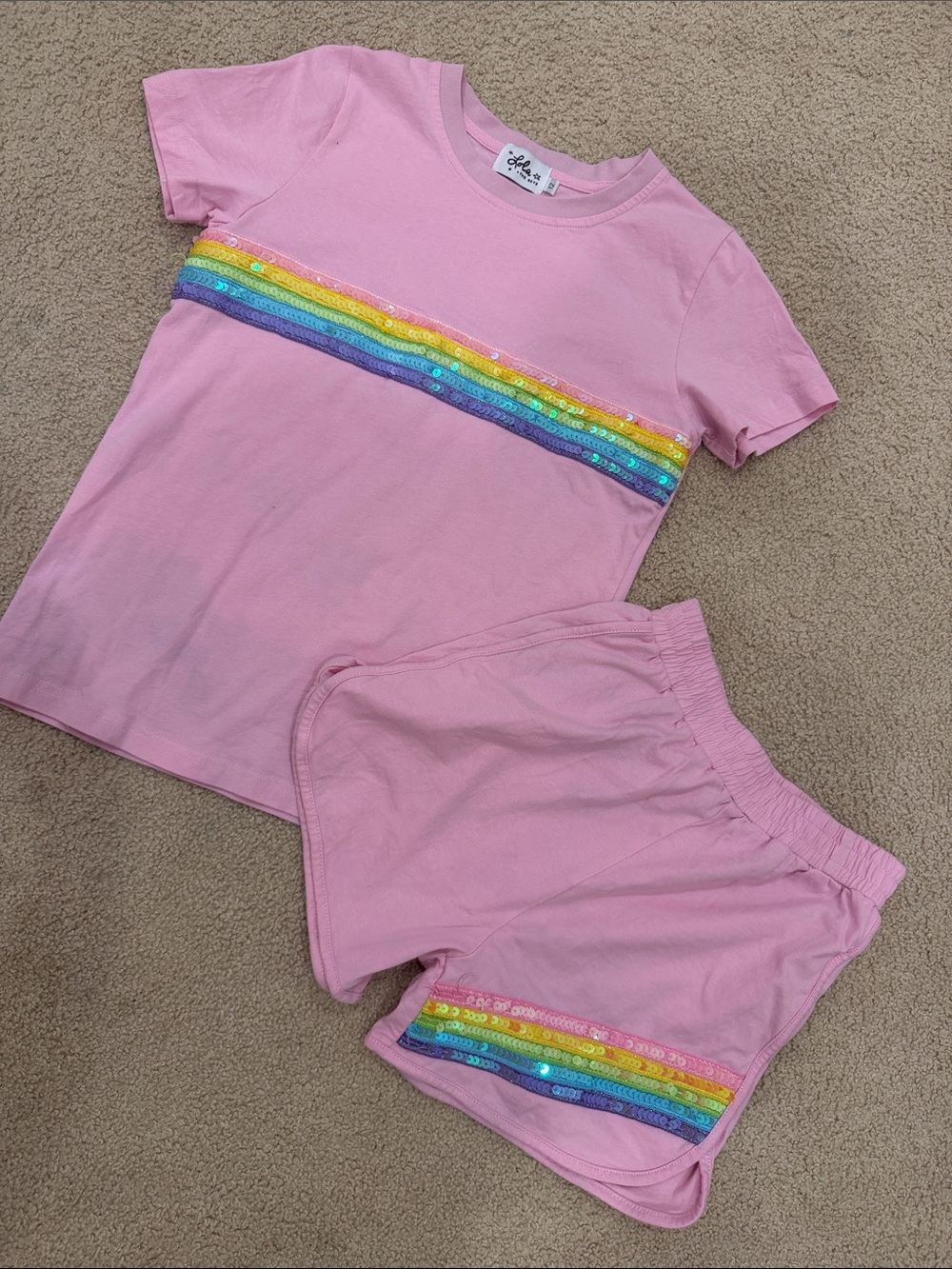 Lola + The Boys Pink Rainbow Sequin Girls Set